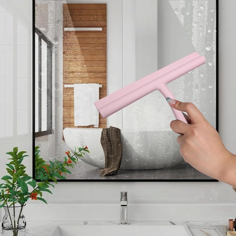 DEOFUXT Silicone Shower Squeegee for Glass Doors Window Squeegee for Walls, Sink, Mirror, Bathroom, Car Window Cleaning - Pink - Image 2